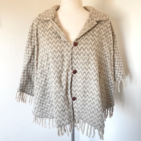 Vintage Wool Poncho With Buttons - Picture 4 of 5